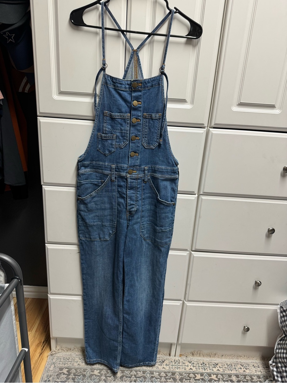 Pilcro Denim Button-Front Overalls in Blue